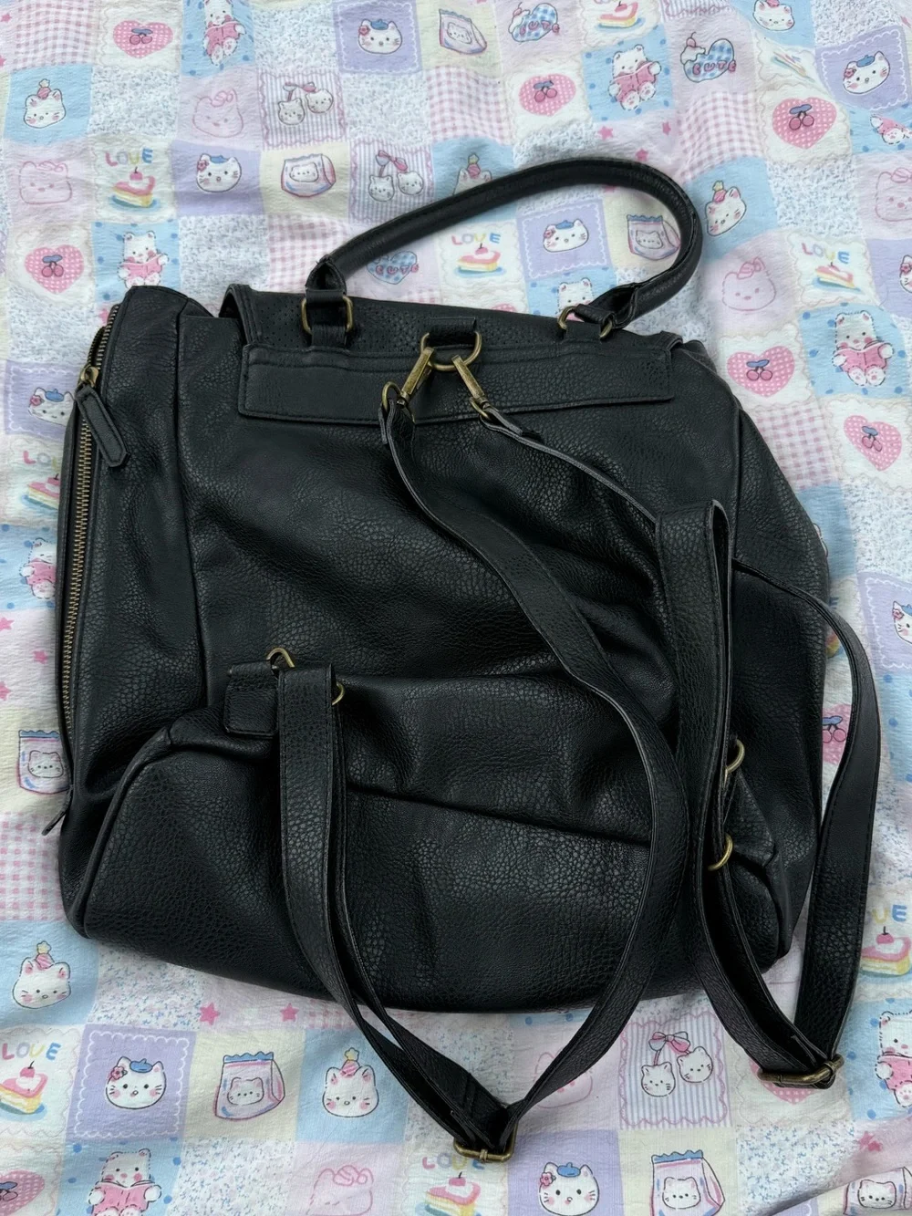 Gianni Bini Black Leather Backpack